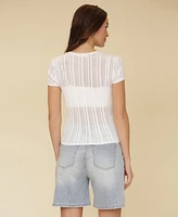 Avec Les Filles Women's Short-Sleeve Drop-Stitch Knit Top