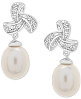 Cultured Freshwater Pearl & Diamond (1/10 ct. t.w.) Pendant Necklace & Drop Earrings Set in Sterling Silver