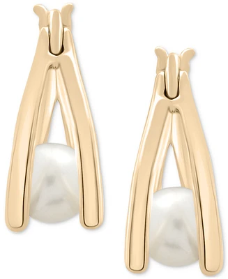 Cultured Freshwater Pearl Shell Small Split-Hoop Earrings in 14k Yellow Gold-Plated Sterling Silver, 0.62"