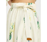 En Saison Women's Ashley Floral-Print Belted Scalloped-Hem Cotton Midi Skirt