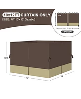 Aoodor Gazebo Curtain 10' x 12' Replacement Universal 4 Panel Sidewalls (Only Curtain)