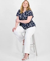 Ak Anne Klein Plus Size Flutter Sleeve Top Crepe Pull On Pants