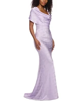 Alex & Sophia Juniors' Cowlneck Satin Jacquard Gown