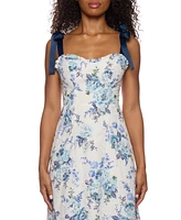 Alex & Sophia Juniors' Tie-Strap Printed Embroidered Eyelet Midi Dress