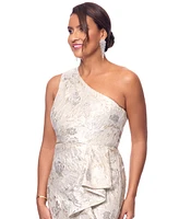 Xscape Petite One-Shoulder Metallic Jacquard Gown