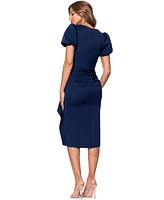 Xscape Petite Short-Sleeve Boat-Neck Scuba Draped Dress