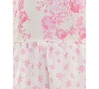 Crystal Doll Juniors' Floral-Print Bubble-Sleeve Smocked-Back Tiered Dress