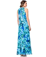 Xscape Women's Printed Pleated Chiffon Maxi Dress