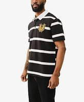 True Religion Men's Short Sleeve Striped Crest Polo Shirt