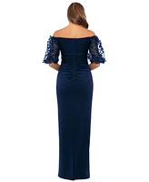 Xscape Petite Lace Off-The-Shoulder Sleeve Gown