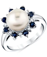Cultured Freshwater Pearl (9mm), Blue Sapphire (5/8 ct. t.w.) & Diamond Accent Ring in 10k White Gold