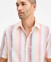 Club Room Men's Sunrise Short Sleeved Striped Button-Front Linen Shirt, Exclusively at Macy's