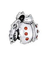 Bling Jewelry Insect Garden Ladybugs Red Cz Dangle Charm Bead Sterling Silver Bracelet