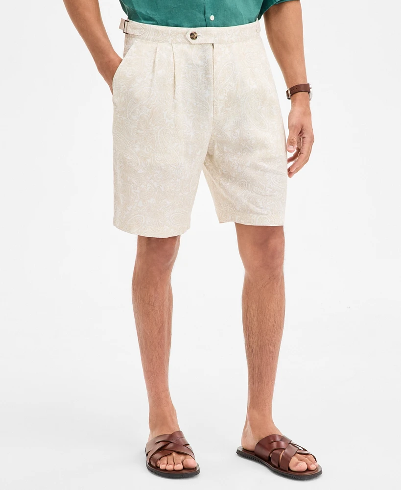 Club Room Men's Paisley Pleated Linen 9" Shorts, Exclusively at Macy's