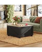 Wlive Farmhouse Coffee Table,Square Wood Lift Top Coffee Table with Storage,Center Table for Living Room,Home Office,Black and Grey Oak