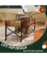 Wlive Lift Top Coffee Table for Living Room, Coffee Table with Storage, Hidden Compartment and Metal Frame
