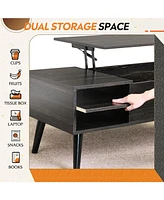 Wlive Wood Lift Top Coffee Table with Hidden Compartment and Adjustable Storage Shelf, Lift Tabletop Dining Table for Home Living Room, Office