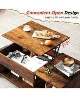 Wlive Lift Top Coffee Table with Storage,Hidden Compartment and Open Shelf,Living Room Tables with Metal Mesh Door Cabinet for Home, Office,Rustic Bro