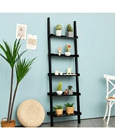 5-Tier Wall-leaning Ladder Shelf Display Rack for Plants and Books