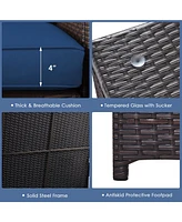 Gymax 6 Pcs Outdoor Rattan Sectional Sofa Set Patio Sofa & Fire Table Set w/ Storage Box