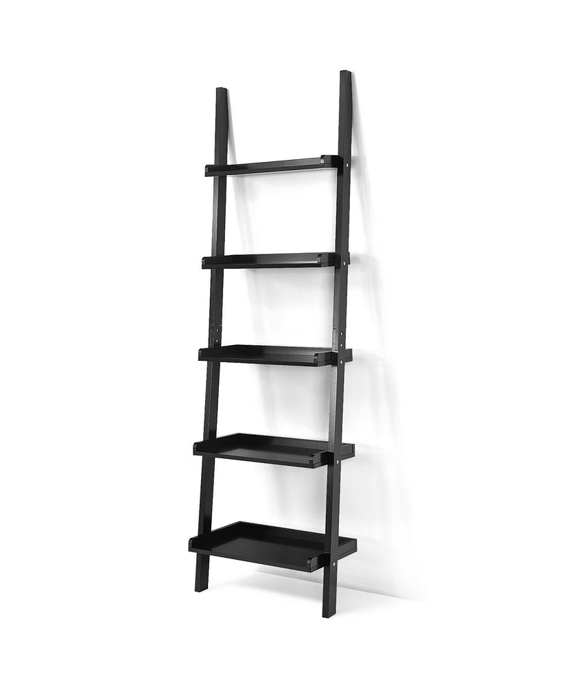 5-Tier Wall-leaning Ladder Shelf Display Rack for Plants and Books