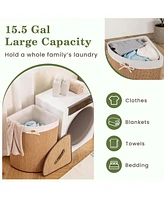 Bamboo Laundry Hamper Basket with Lid and Removable Liner Bag