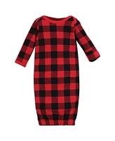 Hudson Baby Boys Thermal Gown 3pk, Buffalo Plaid Moose