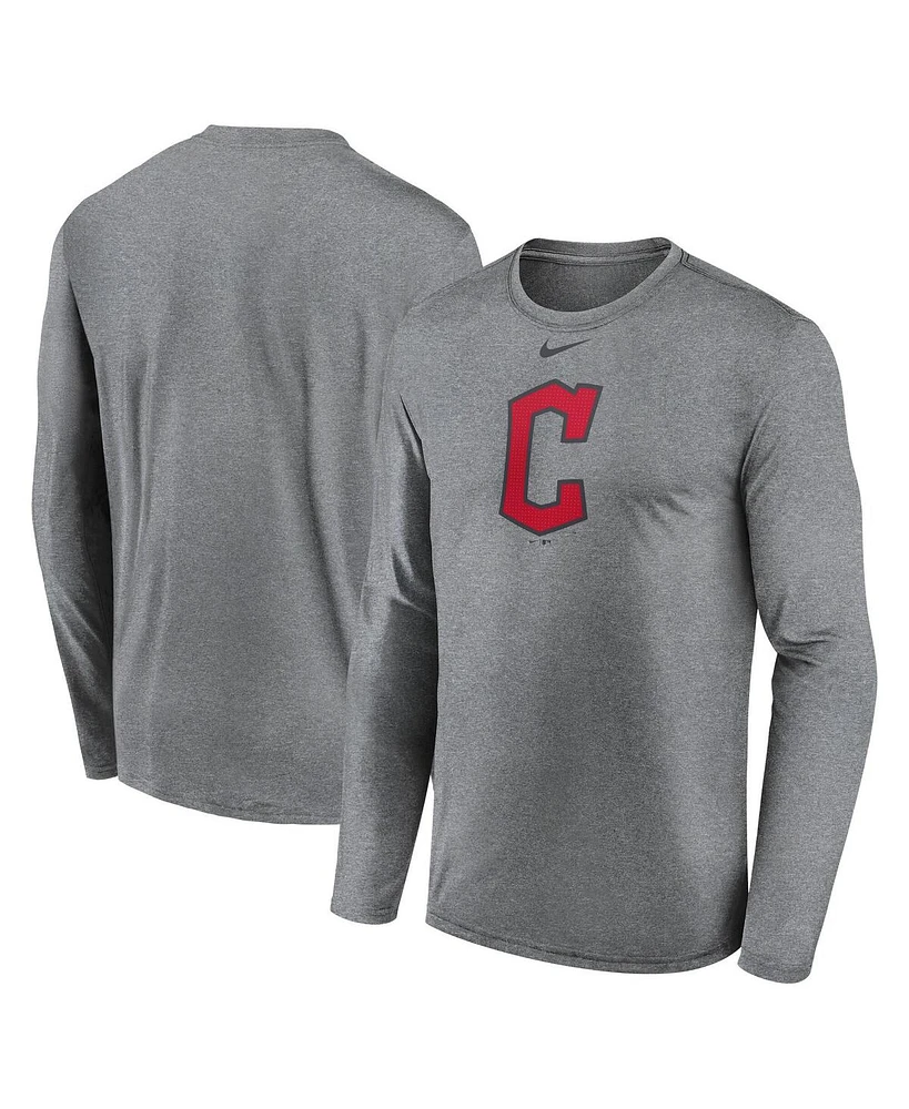 Nike Men's Heather Gray Cleveland Guardians Logo Legend Long Sleeve T-Shirt