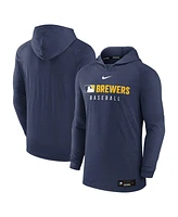Nike Men's Heather Navy Milwaukee Brewers Authentic Collection Tri-Blend Performance Pullover Hoodie