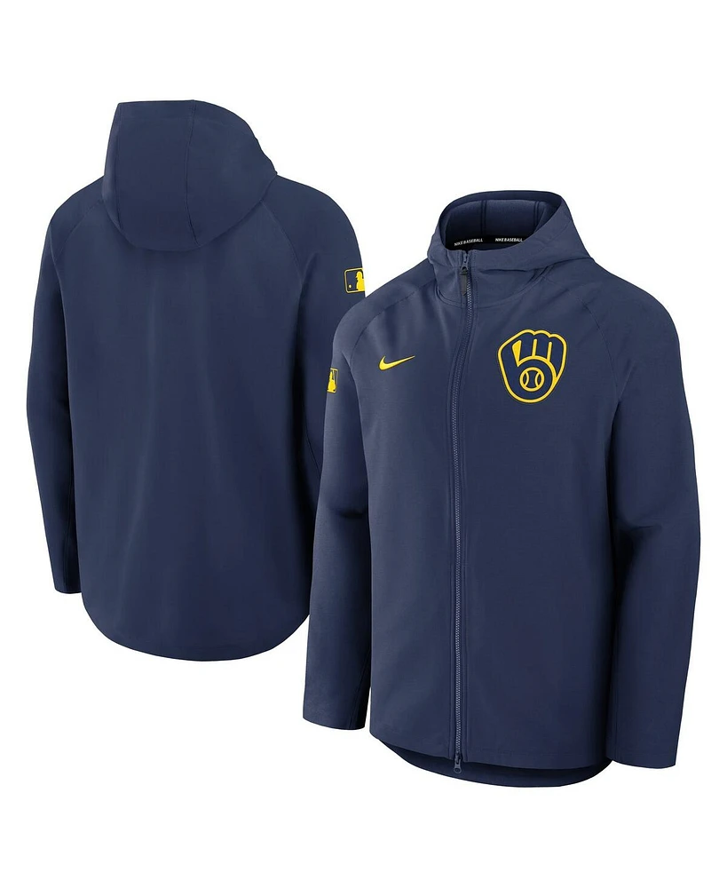 Nike Men's Navy Milwaukee Brewers Authentic Collection Raglan Performance Full-Zip Jacket