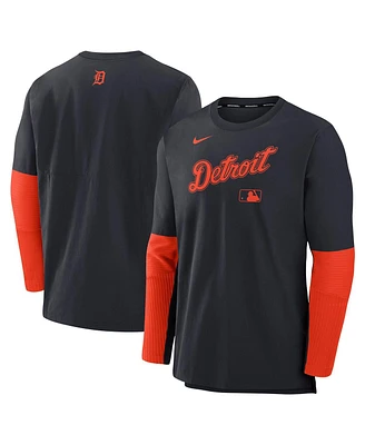 Nike Men's Navy/Orange Detroit Tigers Authentic Collection Lightweight Player Tri-Blend Performance Pullover Sweatshirt