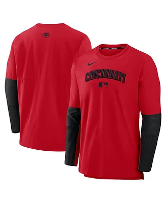 Nike Men's Red/Black Cincinnati Reds Authentic Collection Lightweight Player Tri-Blend Performance Pullover Sweatshirt