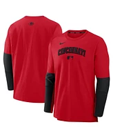 Nike Men's Red/Black Cincinnati Reds Authentic Collection Lightweight Player Tri-Blend Performance Pullover Sweatshirt