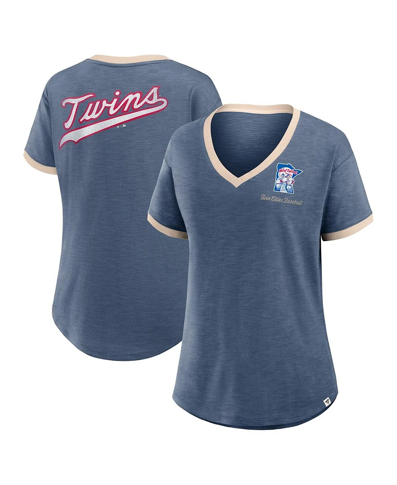Fanatics Women's Navy Minnesota Twins Binge Worthy Stadium Slub V-Neck T-Shirt