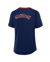 Fanatics Women's Navy Cleveland Guardians League Diva Star Raglan V-Neck T-Shirt
