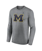 Jordan Men's Heather Gray Michigan Wolverines Prime TimePrimary Legend Long Sleeve T-Shirt
