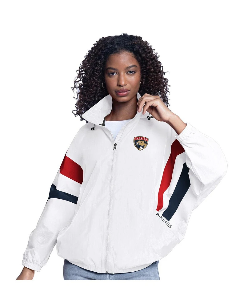 G-iii Sports by Carl Banks Women's White Florida Panthers Game News Oversized Full-Zip Hoodie Jacket