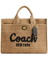 Coach Cargo Embroidered Logo Straw Tote Bag
