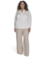 Calvin Klein Plus Solid Charmeuse Split-Neck Blouse