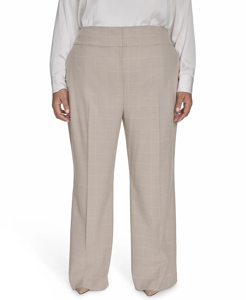 Calvin Klein Plus Windowpane Wide-Leg Pants