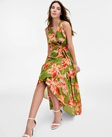 Anne Klein Women's Floral-Print High-Low Faux-Wrap Dress