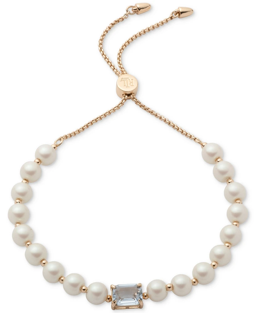 Lauren Ralph Lauren Gold-Tone Crystal & Imitation Pearl Slider Bracelet