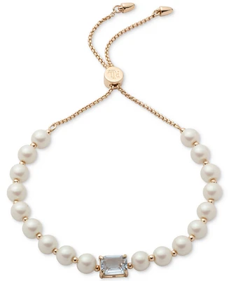 Lauren Ralph Lauren Gold-Tone Crystal & Imitation Pearl Slider Bracelet