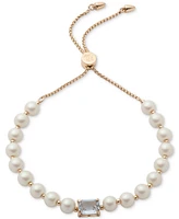 Lauren Ralph Lauren Gold-Tone Crystal & Imitation Pearl Slider Bracelet