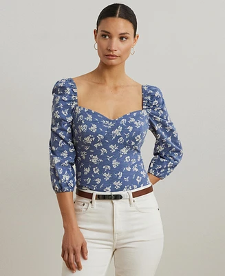 Lauren Ralph Women's Floral Slub Jersey Puff-Sleeve Top