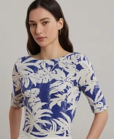 Lauren Ralph Women's Palm-Frond-Print Cotton Boatneck Tee