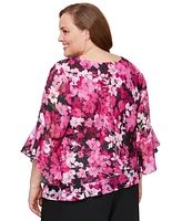 Alex Evenings Plus Printed Scoop-Neck 3/4-Sleeve Top