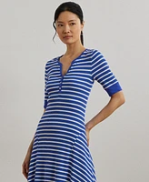 Lauren Ralph Women's Striped Waffle-Knit Cotton Henley Dress