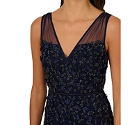 Adrianna Papell Women's V-Neck Beaded Sleeveless Gown