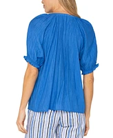 Liverpool Los Angeles Petite Textured Puffed-Sleeve Top